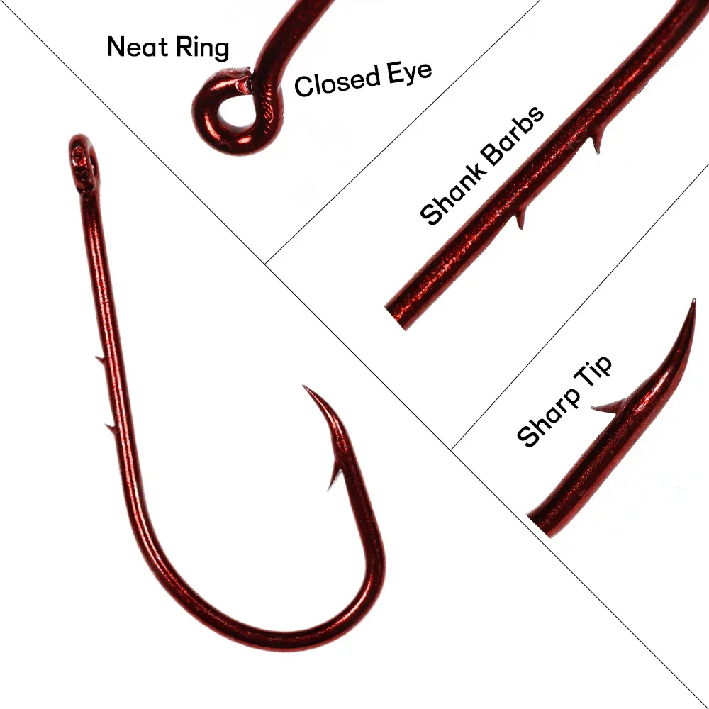 Elllv 20PCS Black/Red Baitholder Fishing Hook Offset Narrow Bait