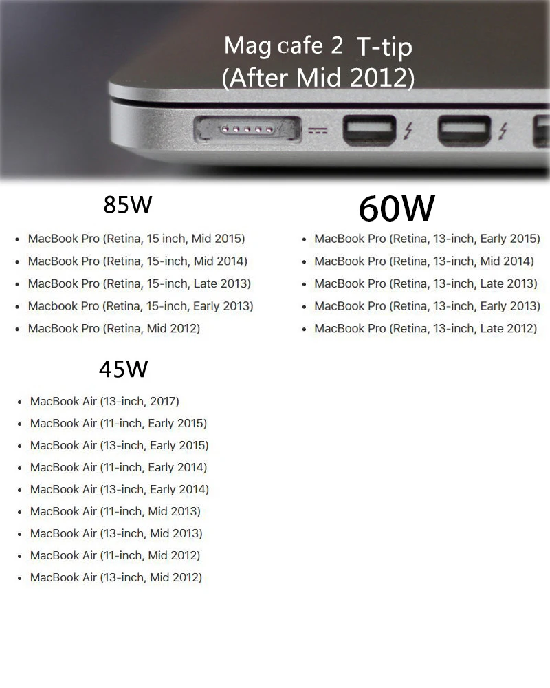 Новинка A1466 A1278 A1502 A1398 A1286 A1465 адаптер питания для Macbook Air Pro 45 Вт 60 Вт 85 Вт Magsaf * 2 1 магнитное зарядное устройство (art.: 3920c3dee30bc) - 3920c3dee30bc