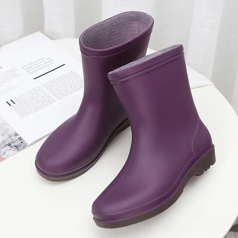 New Women Mid-calf PVC Rain Boots Short Woman Non-slip Rainboots Waterproof Water Shoes Wellies Boots