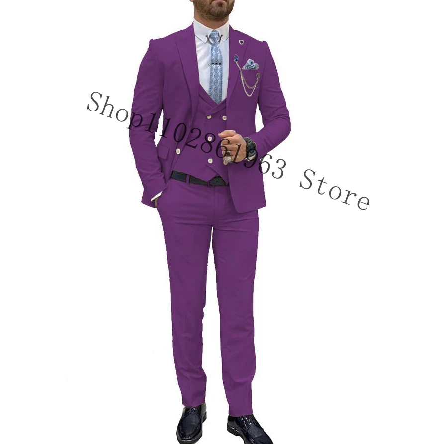 Royal Blue Elegant Wedding Suits For Men Slim Fit 3 Pieces Formal Male Tuxedos For Wedding Blazer+Vest+Pants Trajes De Hombre
