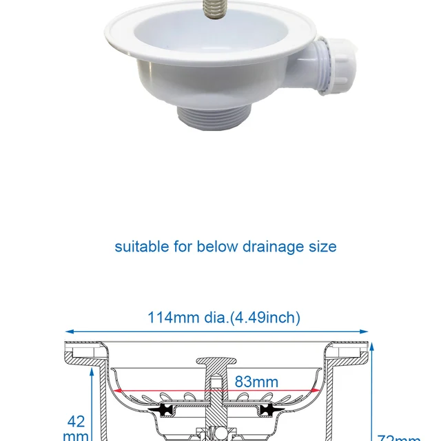 Edelstahl-Abflusssieb 114 Mm Mit PP-Flansch & Auffangbehälter – Für Spülen 83–90 Mm Öffnung