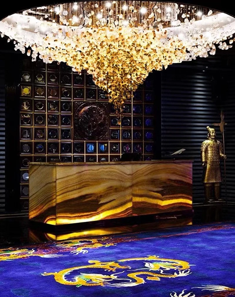 Modern Crystal Glass Chandelier Staircase Luxury Stone Chandeliers Lighting Home Decor Cristal Pendant Suspension Lamps