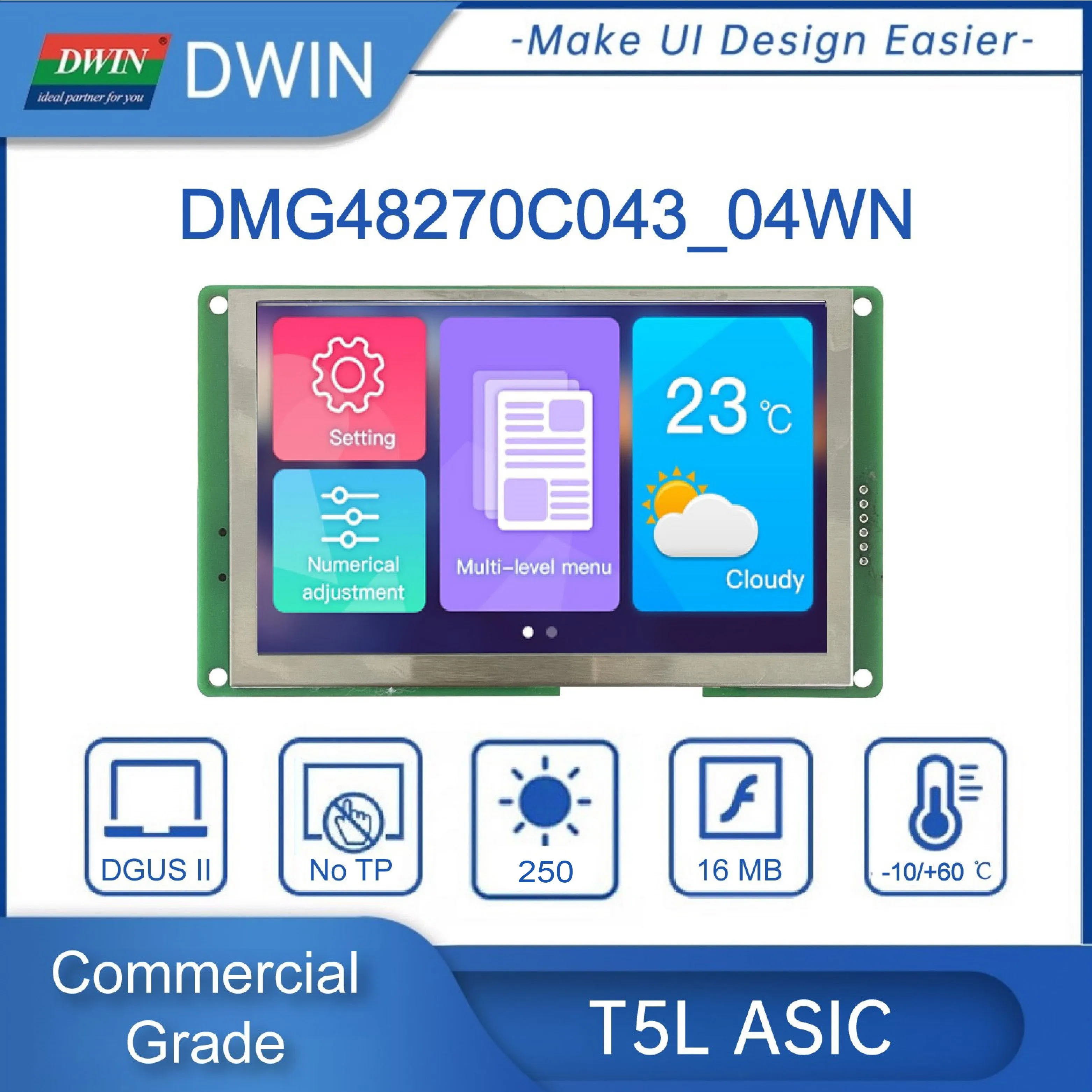 DWIN 4.3인치 480*272 TFT LCD 디스플레이 아두이노 나노 TN 스크린 터치 패널 스마트 UART LCM 모니터 DMG48270C043_04W