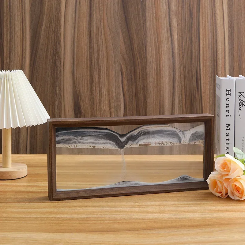 Sand Art Picture Wooden Frame Sandscape Moving Sand Art Picture Quicksand 3D Liquid Hourglass Craft Flowing Sand Painting Office Home Decor Gifts