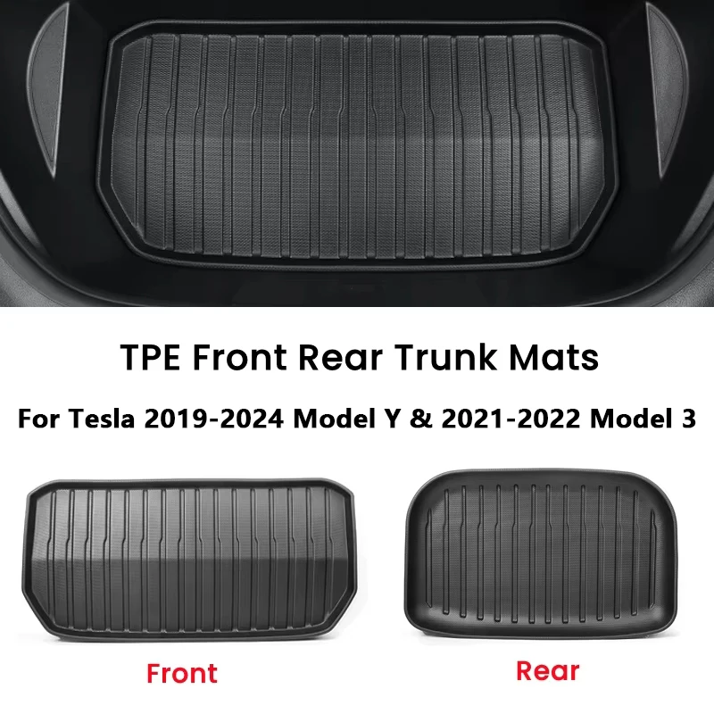 for Tesla Model 3 / Y Front Rear Trunk Mats Upgrade TPE Lower Storage Box Pads Protective Cover Cargo Liner Trunk Tray Floor Mat