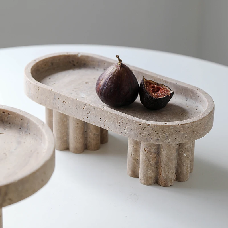 Luxury Marble Serving Tray with Legs, Decorative Travertine Dish for Coffee Table Decor, Stone Vanity Tray for Perfume Candles 3