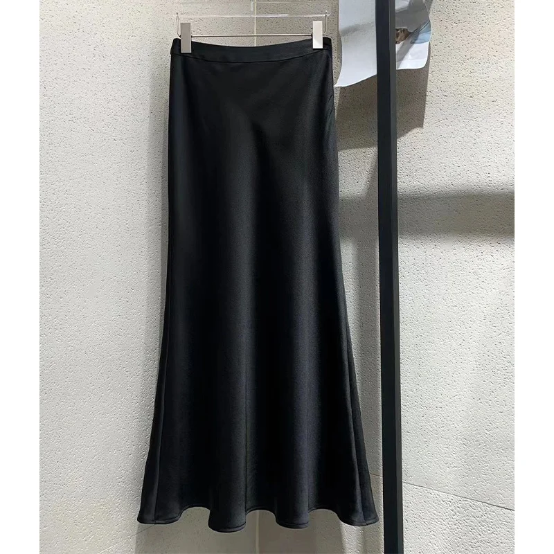 Chao 추천 2024 새로운 여성 롱 스커트 하프 바디 사이즈 산성 실크 페이스 디자인 엉덩이 포옹 슬리밍 부드러운 실키 피쉬 테일 