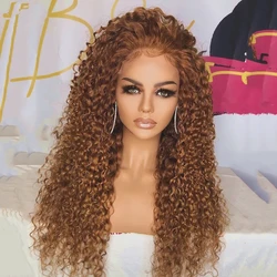 Kinky Curly Preplucked 26 Inches Long 180%Density Glueless Blonde Lace Front Wig With BabyHair Heat Temperature Daily Cosplay