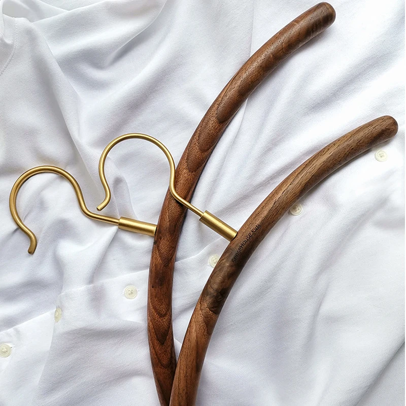 Modern Minimalist Adult Clothes Hanger, Made of Brass Hooks and Black  Walnut Wood, Customizable Logo 