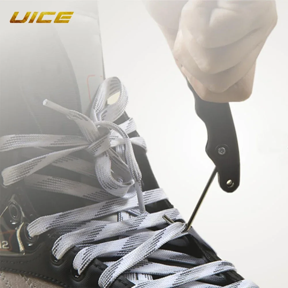 Folding Portable Ice Hockey Skate Lace Tightener Ergonomic With Extended Hook For Figure Roller Sports Black Durable Practical