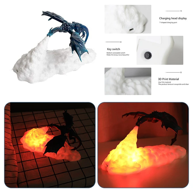 Lampe Dragon de Feu Lampe Dragon de Glace, Lumière de nuit imprimée 3d,  Enfants Sommeil Nuit Lumière Pour Décoration de Chambre Cadeau