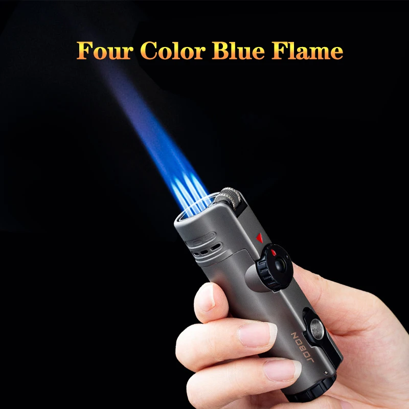 Jobon Metal Outdoor Windproof Butane Gas Lighter 4 Torch Jet Turbo