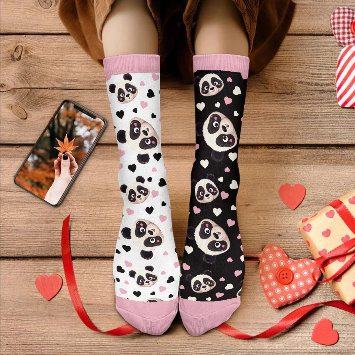 

Kawaii Panda Pink Heart Boy Girl Four Seasons Middle Tube Sock High Quality Comfortable Soft Home Sockings Medias Sexys Lenceria