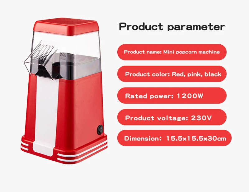 YR Home Popcorn Maker Mini Convenient 220V Fully Automatic Popcorn Maker 1200W Home Kitchen Appliance Popcorn Maker Corn Cooker 5