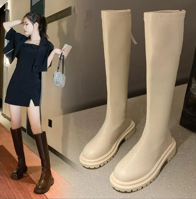 Fashion Women Knee high Boots Autumn Winter Autumn Stylish casual rider boots Retro Buckle women shoes Ladies Snow Boots