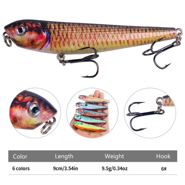 9.6g Doggy Walk Pencil Fishing Lure Long Casting Floating Popper Surface  Sea Fishing Topwater Hard Bait 3D Painting 9cm - AliExpress