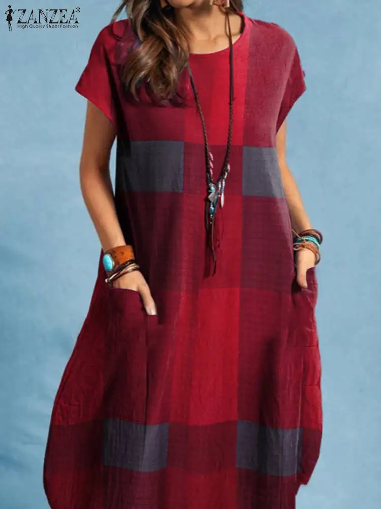 Acquista ZANZEA Abito Lungo Estivo Da Donna, Casual, A Maniche Corte - Foto 6