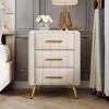 Velvet Nightstand with 3 Drawers,Upholstered Nightstand with Faux Marble Top,End Table with Metal Legs for Bedroom, Living Room 2