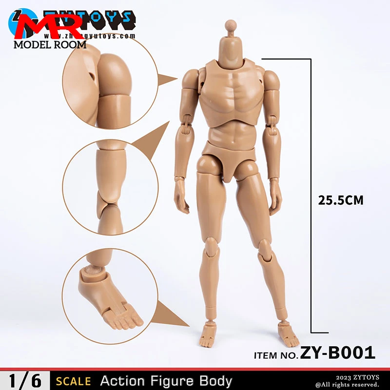 ZYTOYS ZY-B001 B002 B003 B004 1/6 Männlicher Weizen-Schwarzer Gelenkkörper 25,5 cm Männlicher Soldat Schmale breite Schulter Flexible Actionfigur – Detail 6