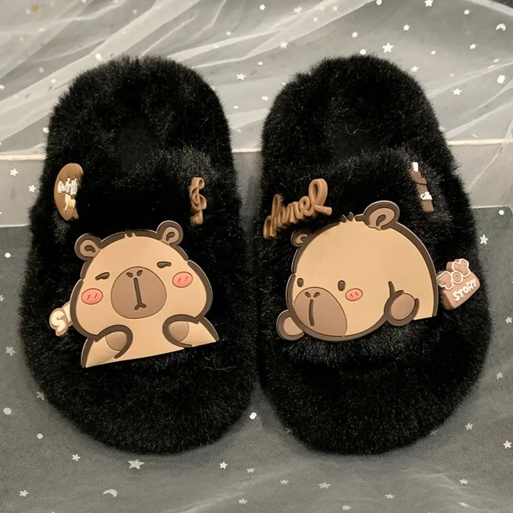 Creative Children Warm Capybara Slippers Kawaii Animal Capibara Plush Slippers Long Plush Rubber sole Winter Home Shoes Girls