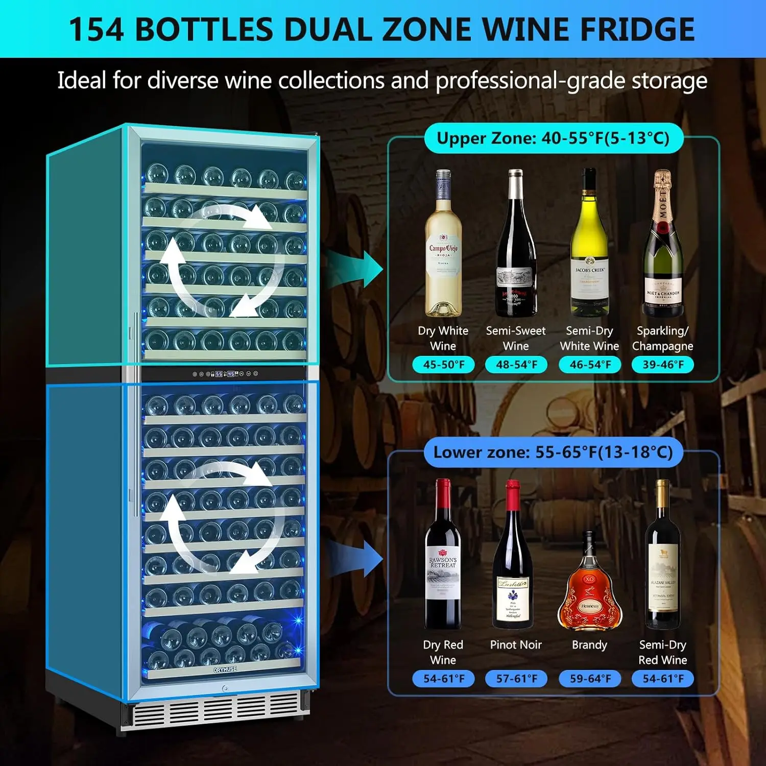 Wine Fridge Freestanding 154 Bottle, 24 Inch Large Capacity Built-in Wine Cooler Refrigerator with Upgraded Compressor
