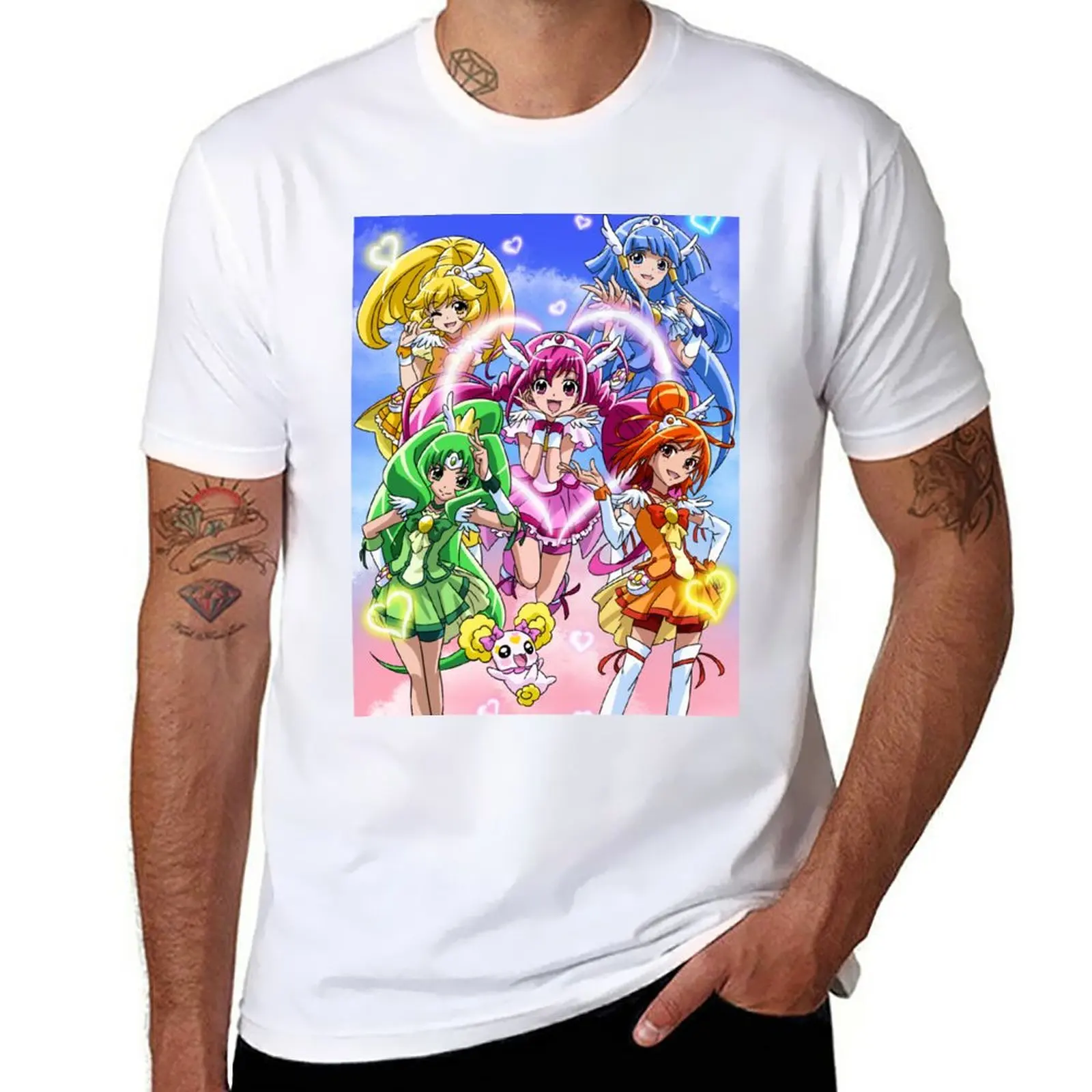 Фото Футболка precure smile, летние топы для мальчиков, белая Простая мужская футболка с индивидуальным дизайном №1
