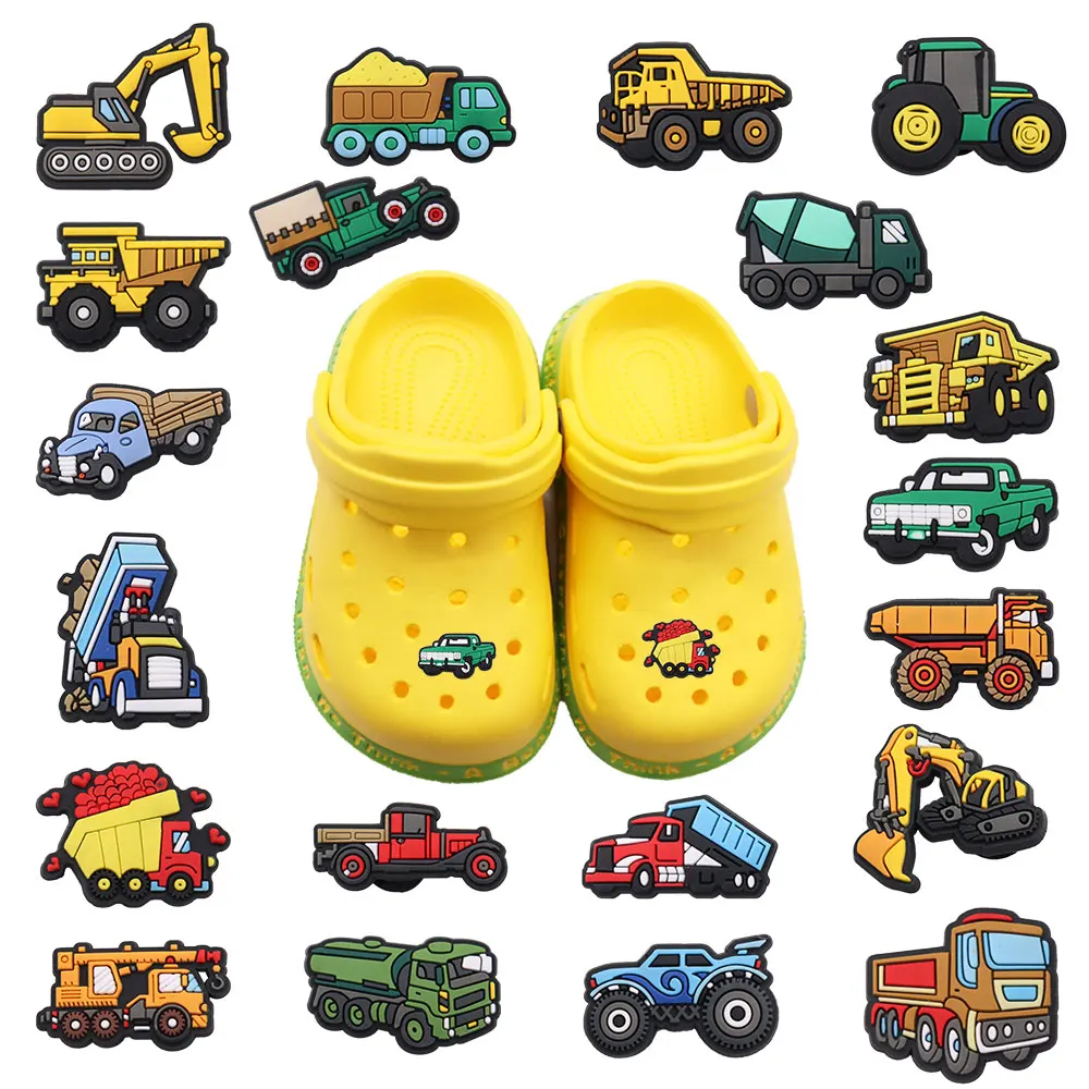 

Hot Sale 1-20pcs Shoe Charms Excavator Truck Crane Road Roller PVC Garden Shoe Buckles Decoration Fit Croc Jibz Kids X-max Gift