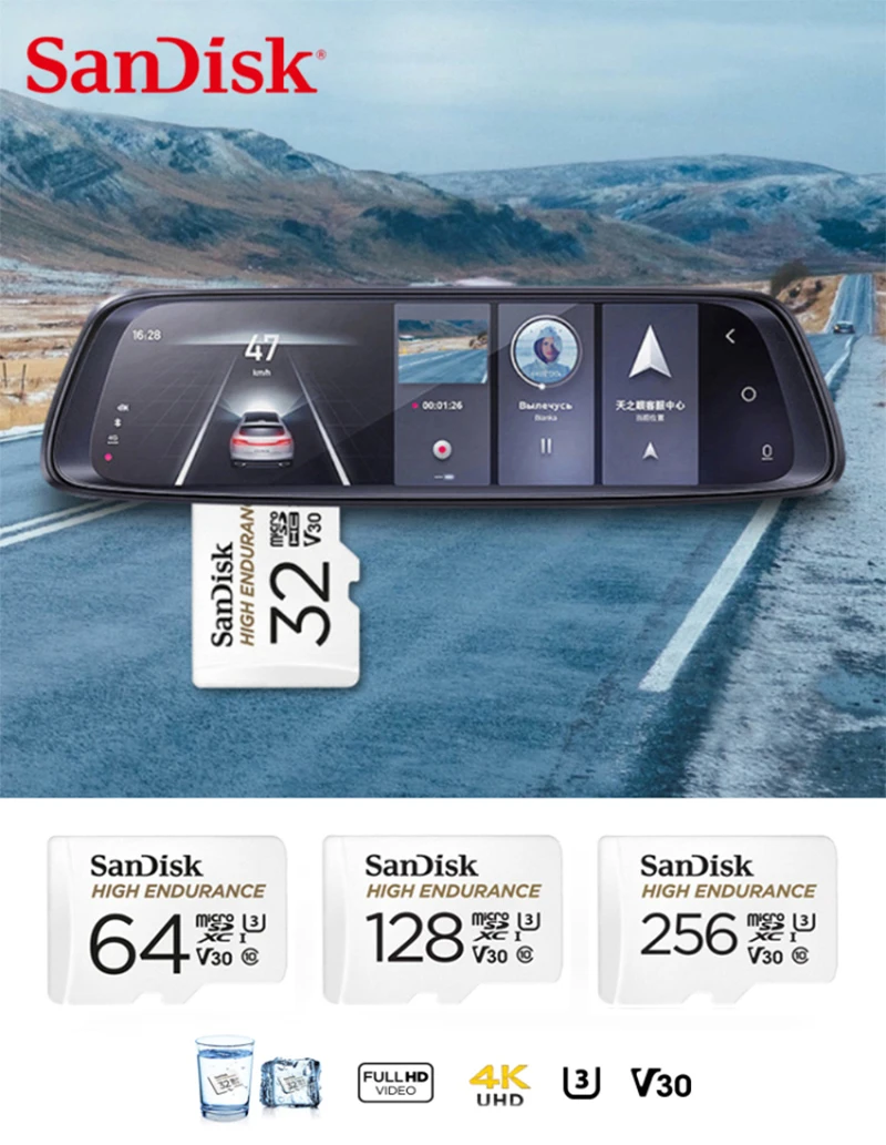 Cartão de Memória Flash Micro sd da Classe 10 u3 4k 32gb 128gb do Cartão do Microsdxc da Resistência Alta do Vídeo de Sandisk 256gb 64gb Microsd para a Came do Traço - Imagem 2