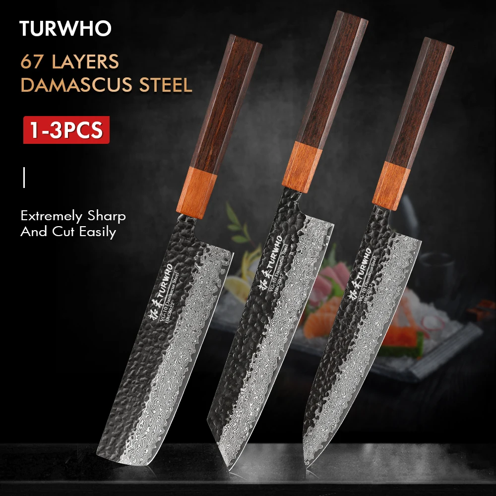 

TURWHO 1-3PCS Japan Chef Knives Kiritsuke Knife Nakiri Knife Professional 67 Layre Damascus VG10 Steel Core Kitchen Knives Set