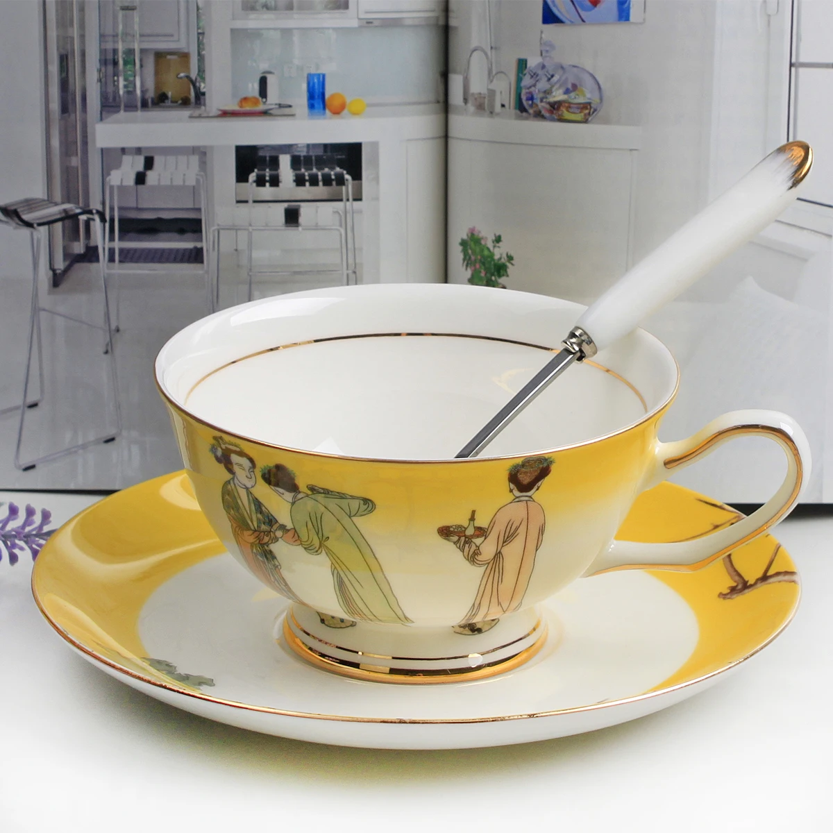 

New Chinese Style with Antique Charm Home Decorations The Portrait of a Lady Pattern Tea Cup Set Halloween Gifts for Parents