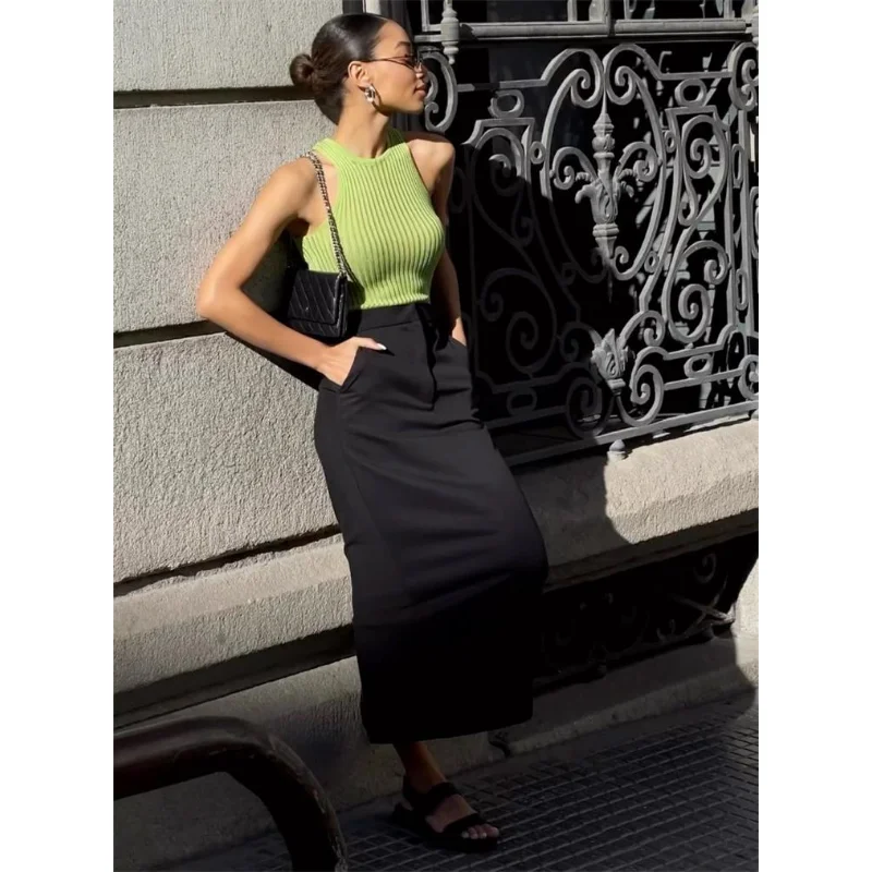 Summer Knit Hollow Out Tank Top Sleeveless For Women Slim Knitwear Pullover Women's Y2k Top Vest Slim Sexy Female Tank Top