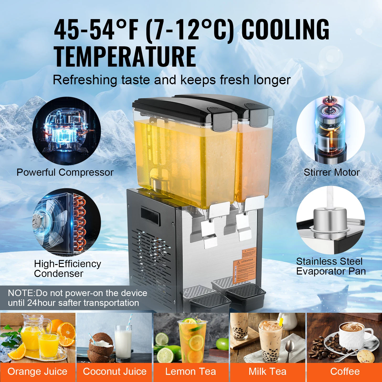 SucceBuy 1/2 Tanks Commercial Beverage Dispenser 10L/12L/18L Per Tank Juice Dispenser Stainless Steel Ice Tea Drink Machine 5