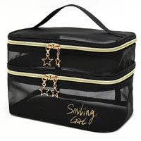 Large-Capacity Black Mesh Makeup Case Organizer Storage Pouch Casual Zipper Toiletry Wash Bags Make Up Women Travel Cosmetic Bag 1