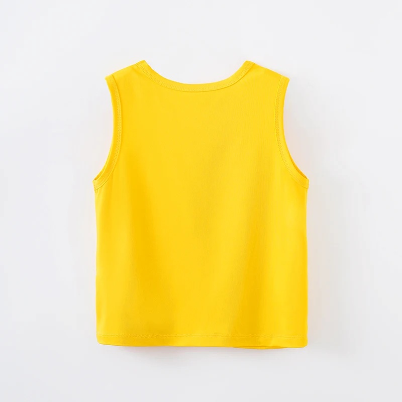 Summer Children's Clothing Boys And Girls Cute Cartoon Bear Comfortable Baby Round Neck Sleeveless T-Shirt Yellow Top