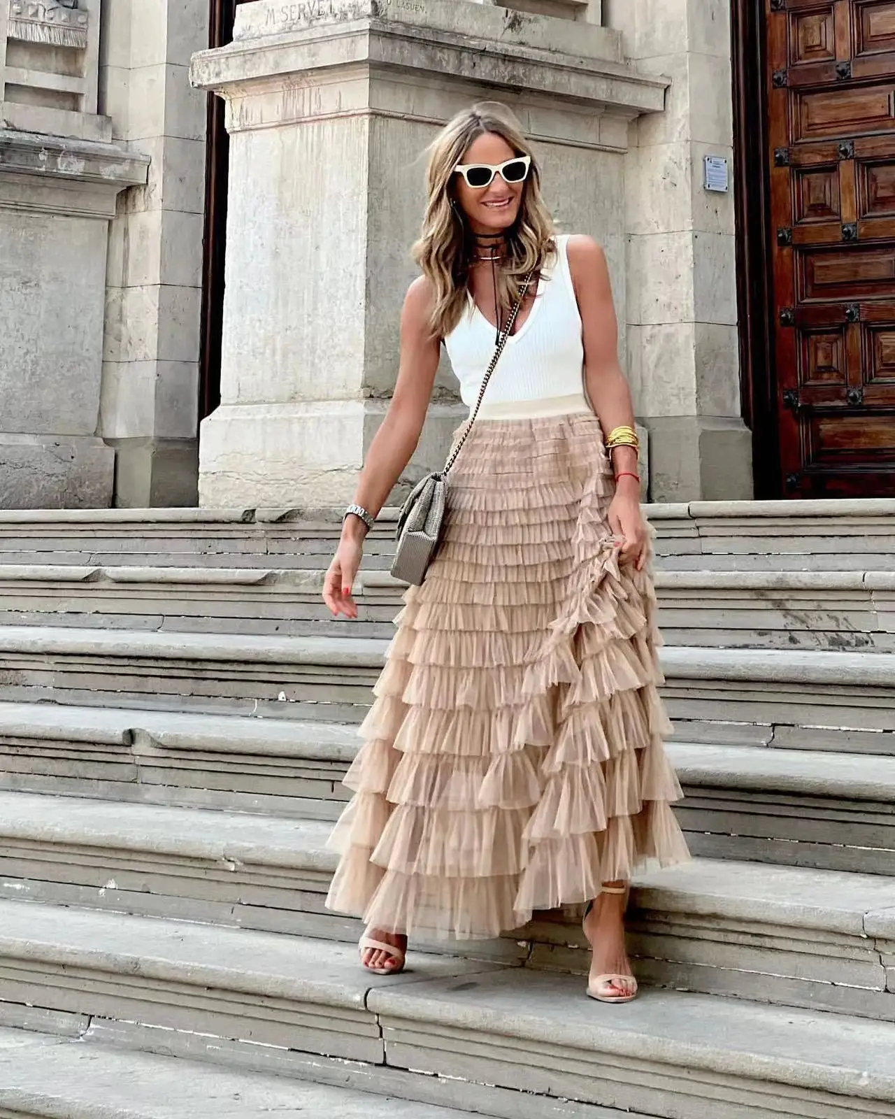 2024 New Casual Womens Solid Ball Gown Long Skirt Tulle High Waist Pleated Elegant Ladies Wild Mesh Dating Maxi Skirts Drop 2