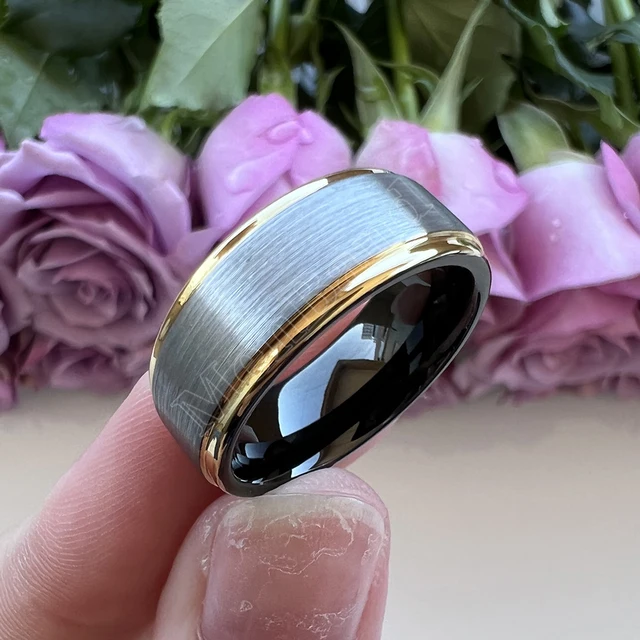 Anillo De Compromiso De Carburo De Tungsteno Cepillado Para Hombre, Chapado En Azul, 0.315 In, Ajuste Cómodo, Tallas 7 A 15, Metal, Sin Piedras Preciosas