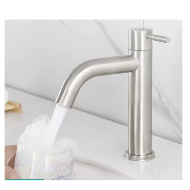 ก๊อกน้ำอ่างล้างหน้า สแตนเลส 304 ก๊อกน้ำเย็นเดี่ยว สีดำเงิน ติดตั้งบนเคาน์เตอร์ แบบยืดและยกสูง 5