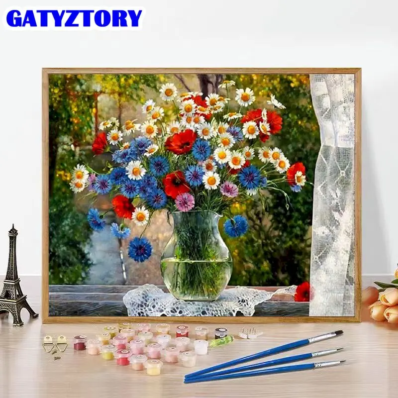 

GATYZTORY Paint By Numbers Daisy Pictures For Adults On Canvas Frame Coloring Drawing By Number Flower Home Decor 40x50cm