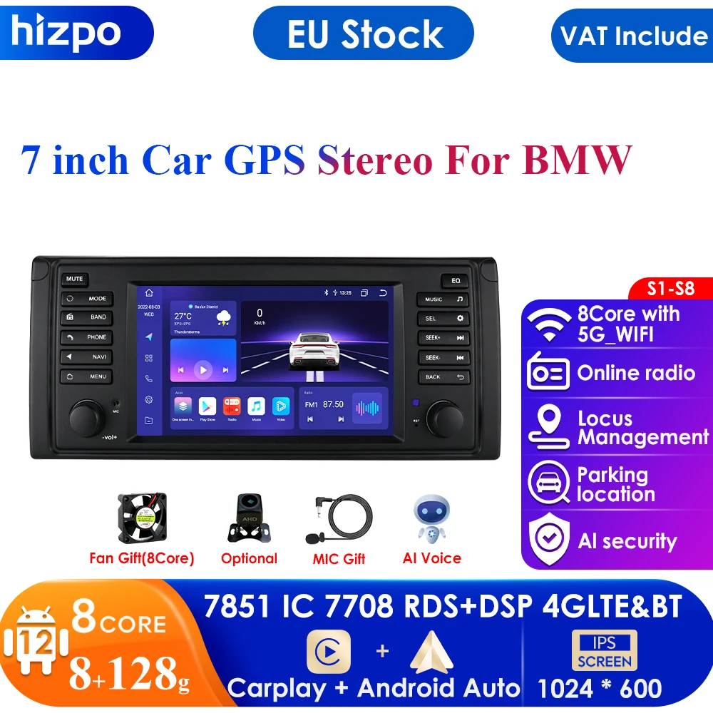 Schermo Intelligente 2Din Android Autoradio Lettore Video Multimediale Per Bmw Serie 5 E39 1996 M5 2000 X5 E53 Gps Nav Carplay 4G Bt