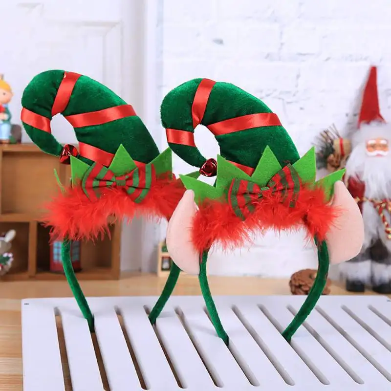Christmas Decorations Of Red Feathers Small Pointed Hat Hair Hoop Elves Headband With Ear Fancy Dress Party Headdress