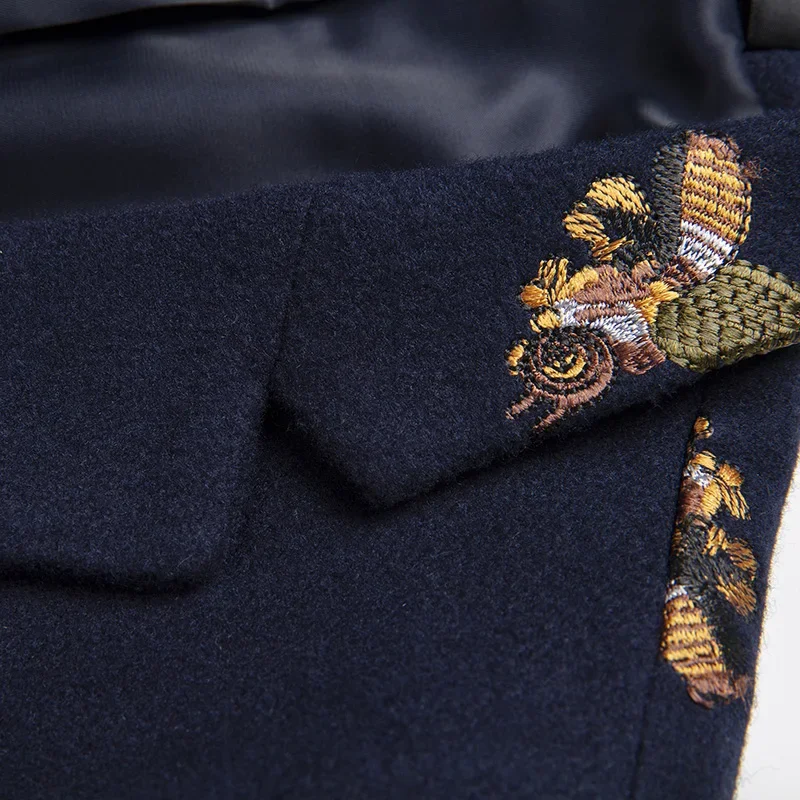 S-6XL Boutique Fashion Embroidery Men's Casual Business Blazer Male Slim Suit Jacket Navy Blue Wedding Banquet Coat Male