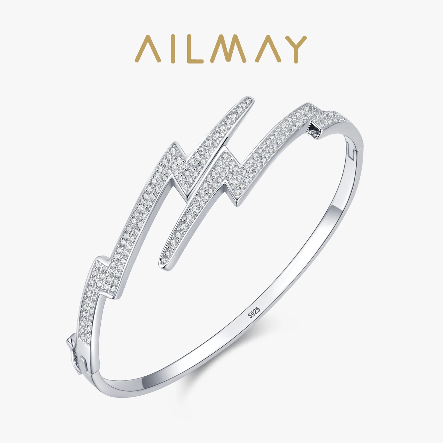 

Ailmay New Arrival Fashion 100% 925 Sterling Silver Luxury Irregular Dazzling CZ Bracelets For Women Wedding Statement Jewelry