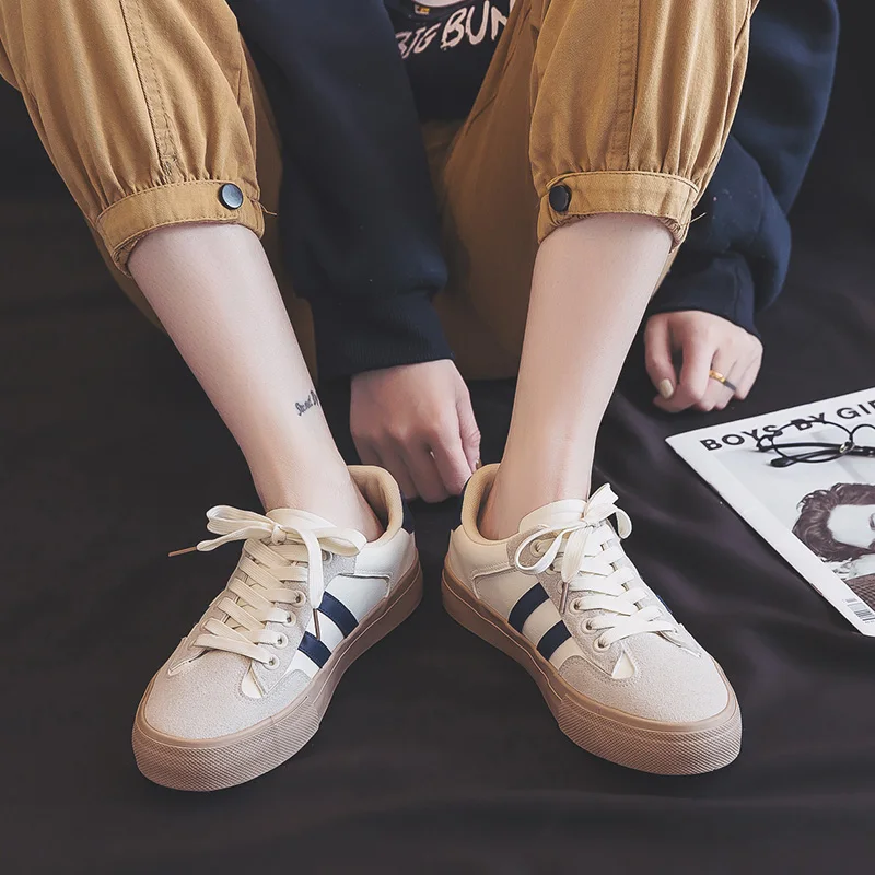 black shoes with white line