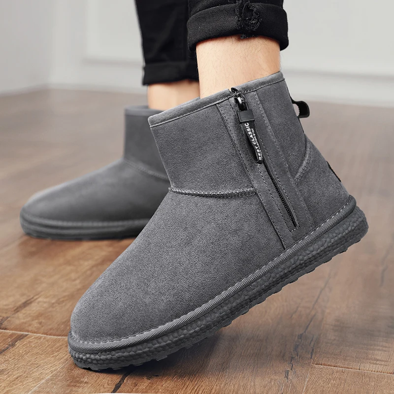 

Мужские зимние ботинки с бархатной подкладкой, Теплые ботильоны с высоким берцем, модные повседневные Нескользящие мужские ботинки на молнии, обувь для мужчин, новинка 2023