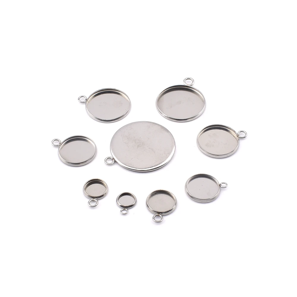 

10-20Pcs/Lot 6-25mm Stainless Steel Round Cabochon Base Tray Bezels Blank Setting Supplies For Jewelry Making Findings Pendant