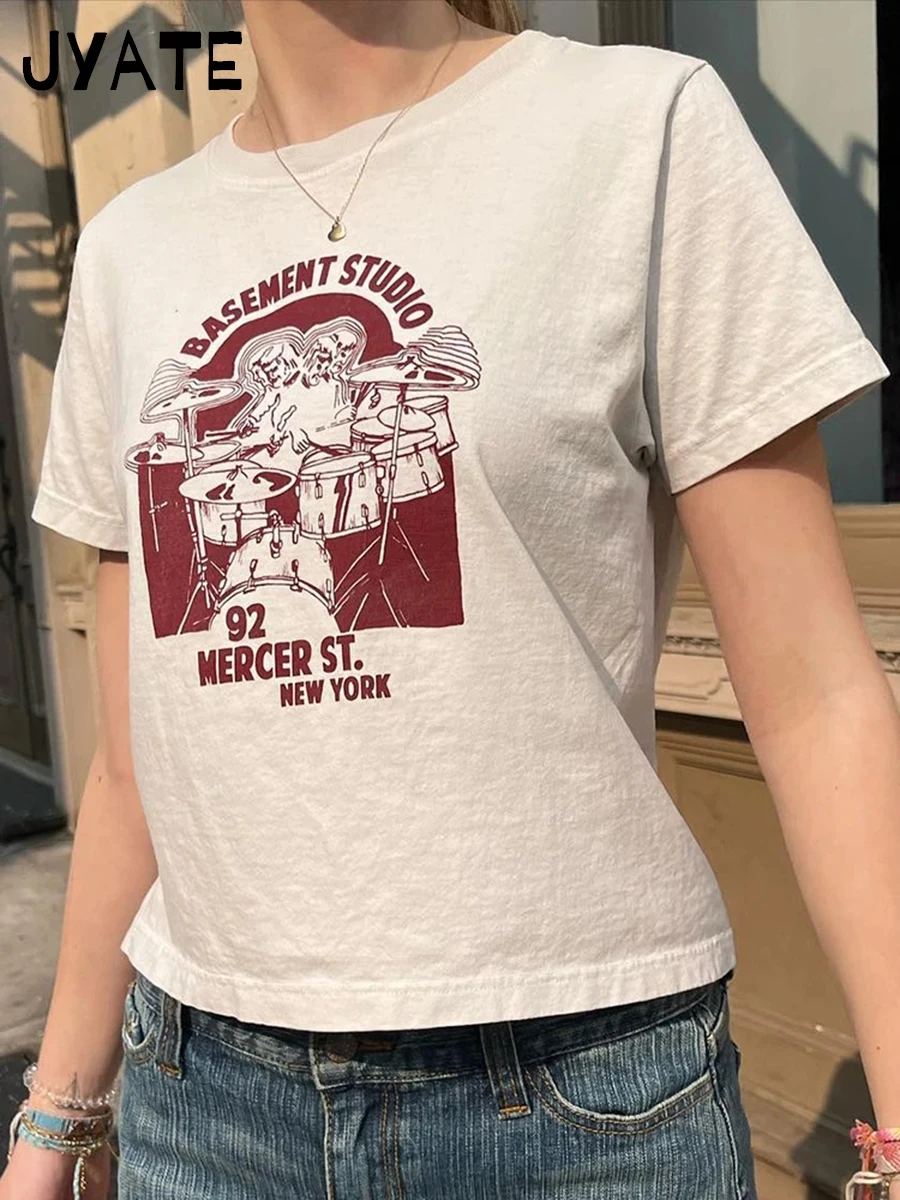 

Harajuku Red Letter Print Crop Tops Women Summer Cotton Casual Streetwear Simple Short Sleeve Tee Vintage Chic Cute T-shirts Y2K