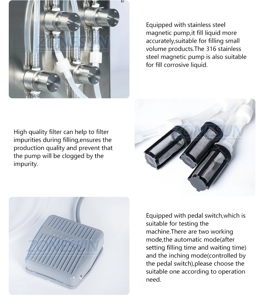 ZONESUN ZS-YTMP4S Semi-Automatic 4 Heads Magnetic Pump Liquid Filling Machine