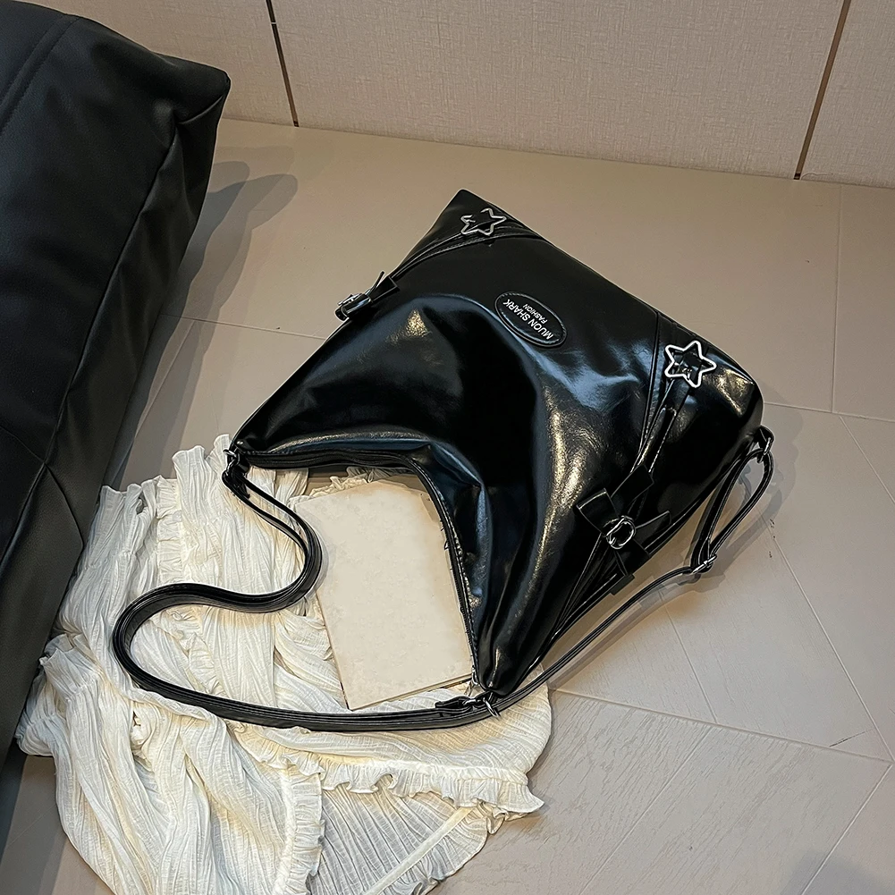 Women Y2k Shoulder Bag Large Capacity All-Match Shoulder Bag Solid Color Cute Tote Handbag Work Commute School Bag