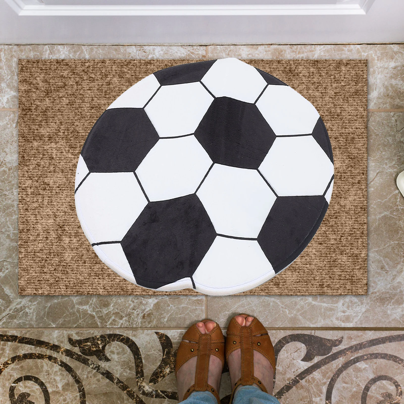 Black Carpet Round Rug Soccer Decorative in Shape Bedroom Football Shoes Shaped White Front Door Floor Mat Child