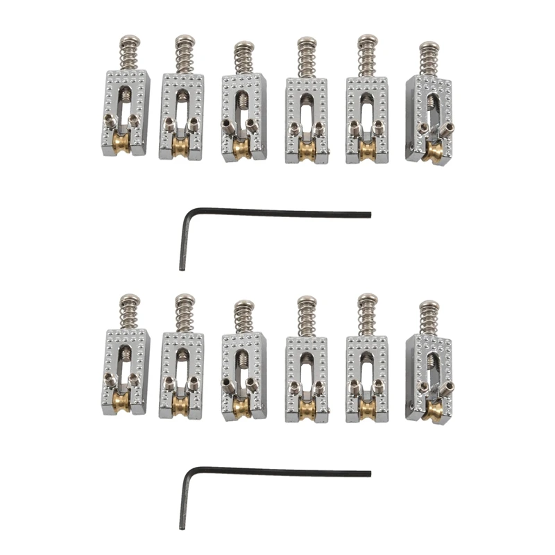 

12 Roller Bridge Tremolo Saddles With Wrench For Fender Strat Tele Electric Guitar Chrome Color